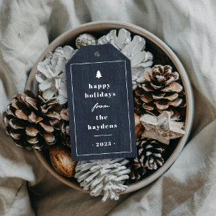 Blue Rustic Tree Woodgrain Christmas Gift Tag