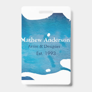 Blue rustic watercolor jeans texture add name titl badge
