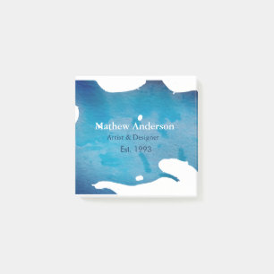 Blue rustic watercolor jeans texture add name titl post-it notes