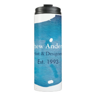 Blue rustic watercolor jeans texture add name titl thermal tumbler