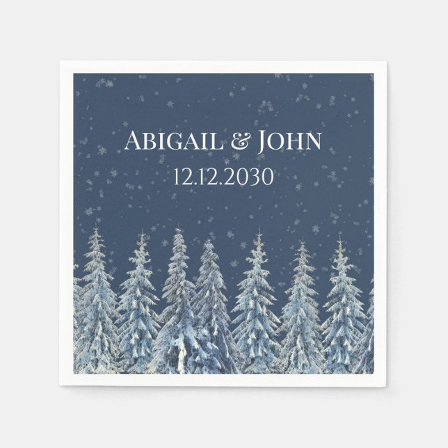 Blue Rustic Winter Forest Wedding Napkin (Front)