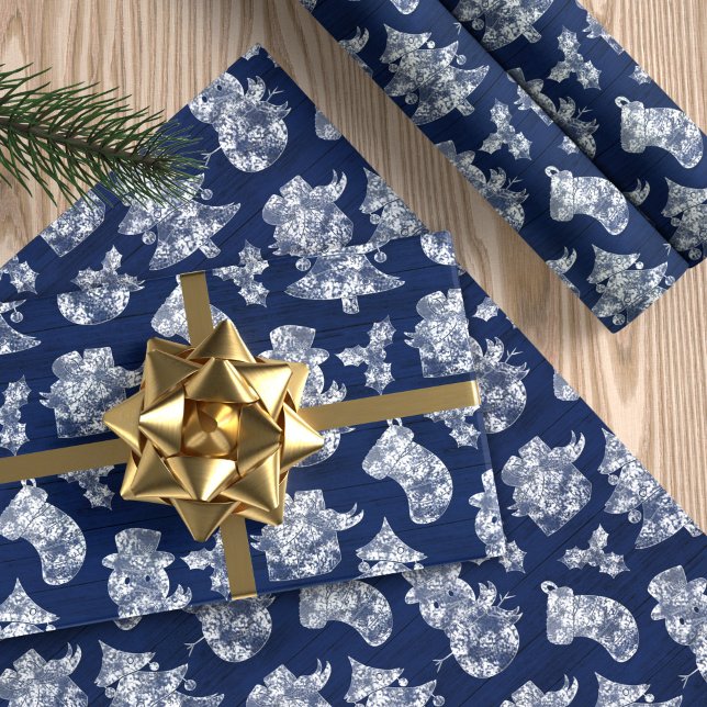 Blue Rustic Wood Christmas Frost Wrapping Paper (Creator Uploaded)