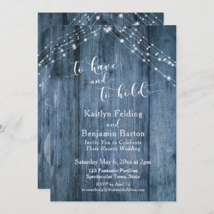 Blue Rustic Wood & Lights To Have and To Hold Invitation