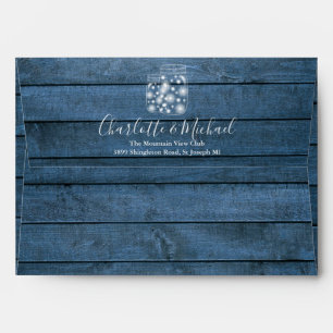Blue Rustic Wood Mason Jars Return Address Envelope