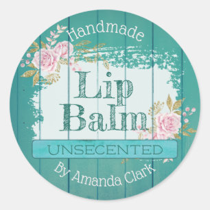 Blue Rustic Wood Pink Roses Lip Balm Labels
