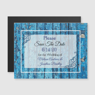 Blue Rustic Wood Save the Date Wedding Magnet