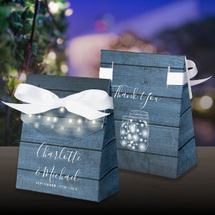 Blue Rustic Wood String Lights Mason Jars Wedding Favor Box