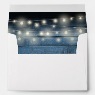 Blue Rustic Wood String Lights Return Address Envelope