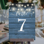 Blue Rustic Wood String Lights Table Number<br><div class="desc">These stylish rustic blue wood string lights double-sided table number cards are perfect for all celebrations. Designed by Thisisnotme©</div>