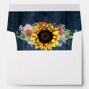 Blue Rustic Wood Sunflower Bouquet Addressed Envelope