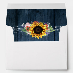 Blue Rustic Wood Sunflower Bouquet Addressed Envelope