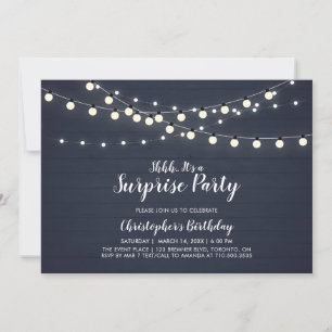 Blue Rustic Wood Surprise Birthday Party Invitation