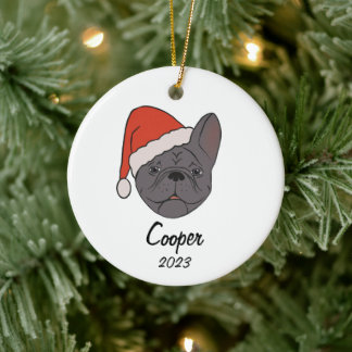 Blue Sable Frenchie Santa Hat Ornement de Noël