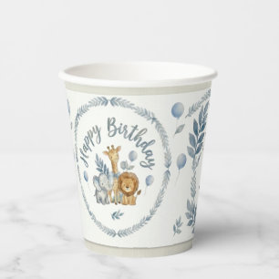 Blue Safari Baby Animals 8oz Cup Z Kids Party Co