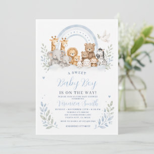 Blue Safari Baby Boy Shower Invitation