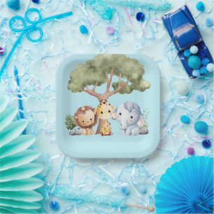 BLUE SAFARI BABY SHOWER PAPER PLATE