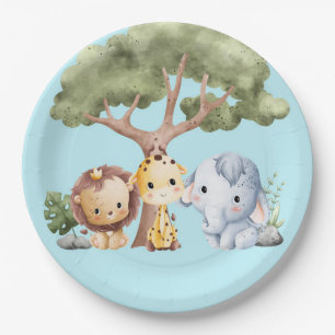 BLUE SAFARI BABY SHOWER PAPER PLATE