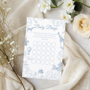 Blue Safari Jungle Animals Baby Shower Bingo