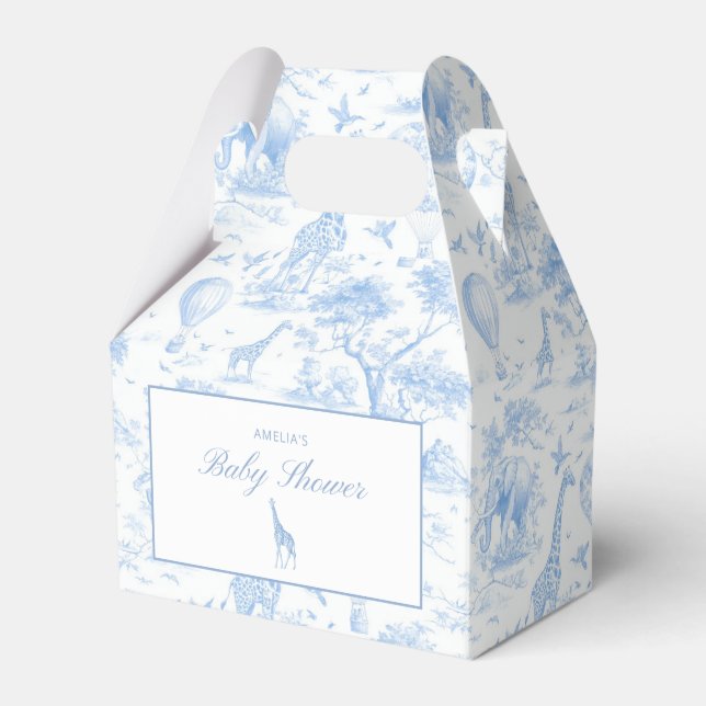 Blue Safari Toile de Jouy Favor Box (Front Side)