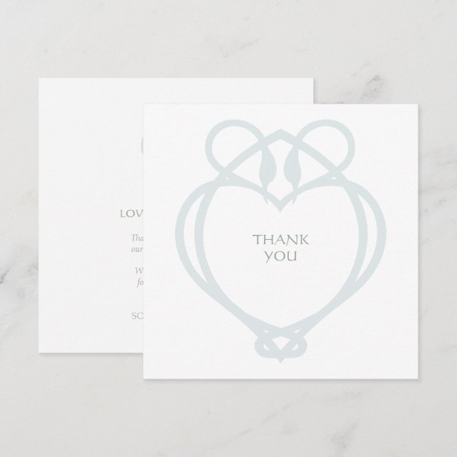 Blue & Sage Celtic Irish Swan Love Knot Wedding Thank You Card (Front/Back)