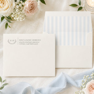Blue & Sage Green Striped Monogram Self Addressed Envelope