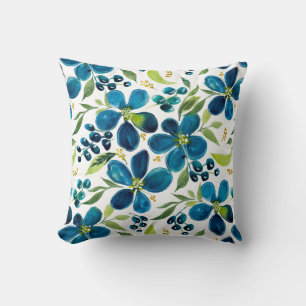 Blue Sage Watercolor Floral Reversible Pillow