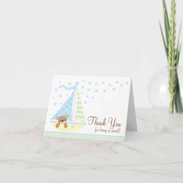 Blue Sailboat Baby shower Merci Carte de note (Devant)