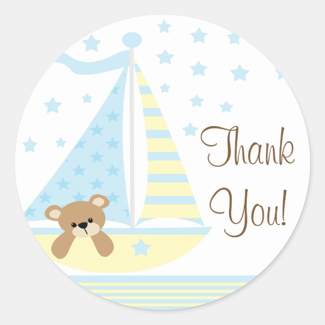 Blue Sailboat Baby Shower Thank You Sticker (Front)
