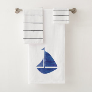 Blue Sailboat Nautical Bath Towel Set