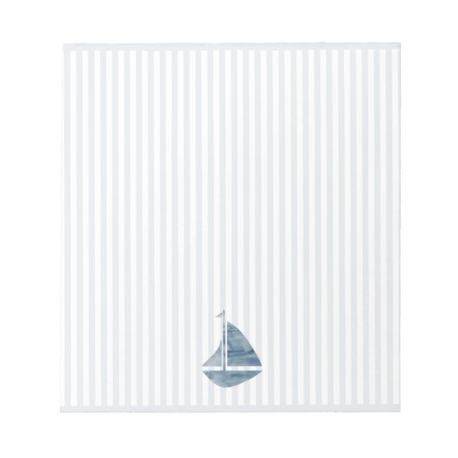 Blue Sailboat Nautical Stripe Notepad (Front)