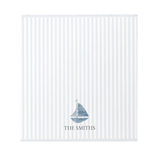 Blue Sailboat Nautical Stripe Notepad (Front)