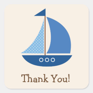 Blue Sailboat, Nautical; Thank You Square Sticker