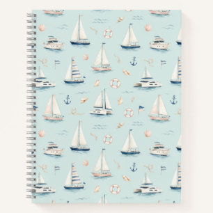 Blue Sailboat Watercolor Nautical Pattern Notebook