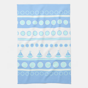 Blue Sailboats and Circles Rows Kitchen Towel