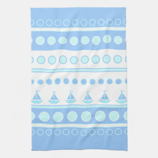 Blue Sailboats and Circles Rows Kitchen Towel