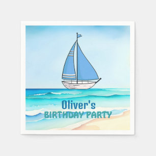 Blue Sailing Boat Birthday Party Napkin