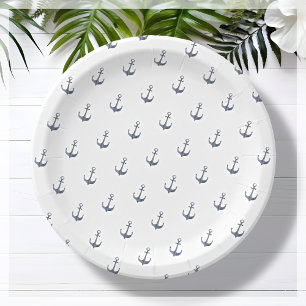 Blue Sailing Theme Anchor   Baby Shower Paper Plate
