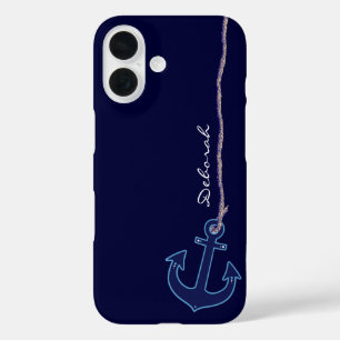 blue sailor anchor personalized iPhone 16 case