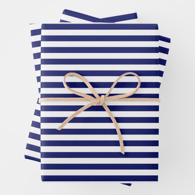 Blue Sailor Stripes (small scale) Wrapping Paper Sheet (In situ)