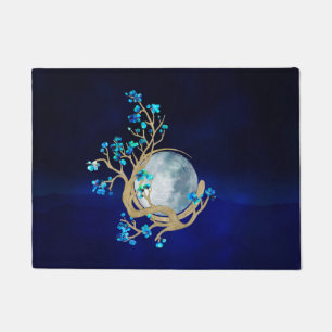 Blue Sakura Blossom Zen Moon Doormat
