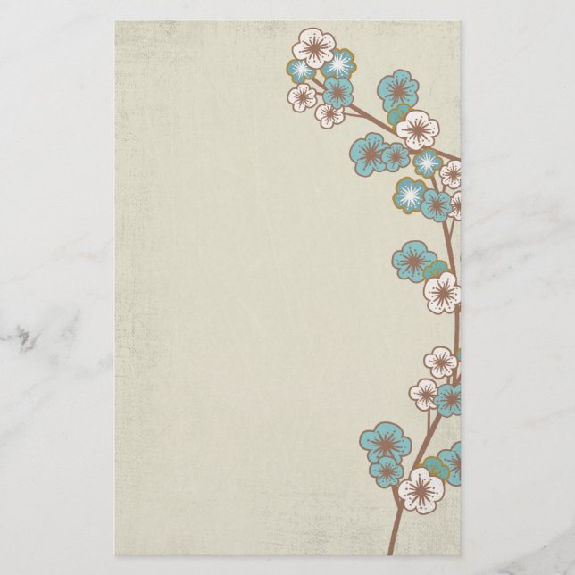 Blue sakura flowers Stationery (Front)