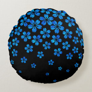 blue sakura round pillow