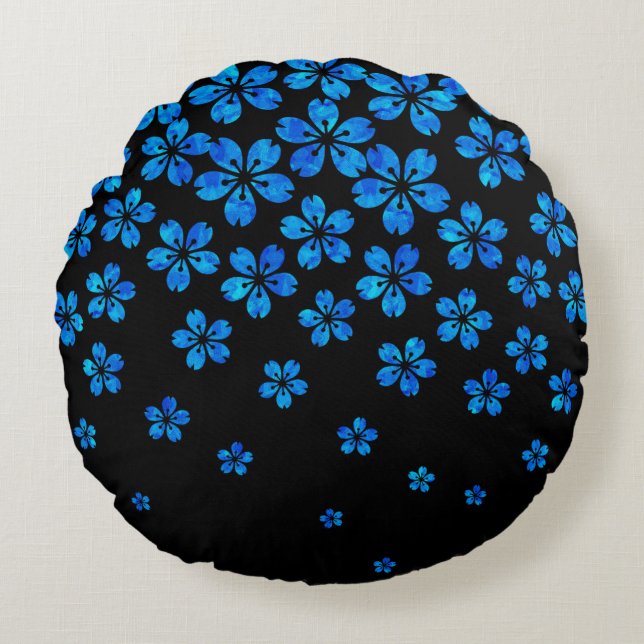 blue sakura round pillow (Front)