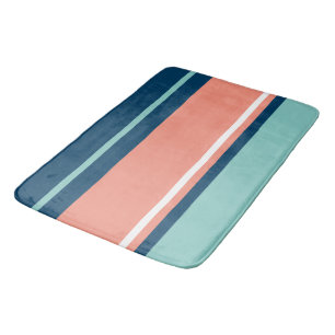 Blue, Salmon and Turquoise Stripes Bath Mat