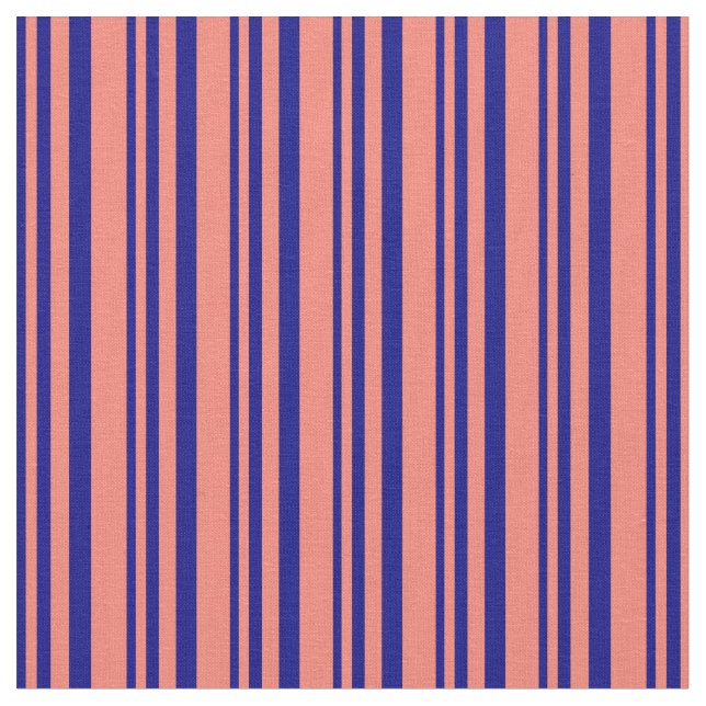 Blue & Salmon Coloured Striped Pattern Fabric (Close Up)
