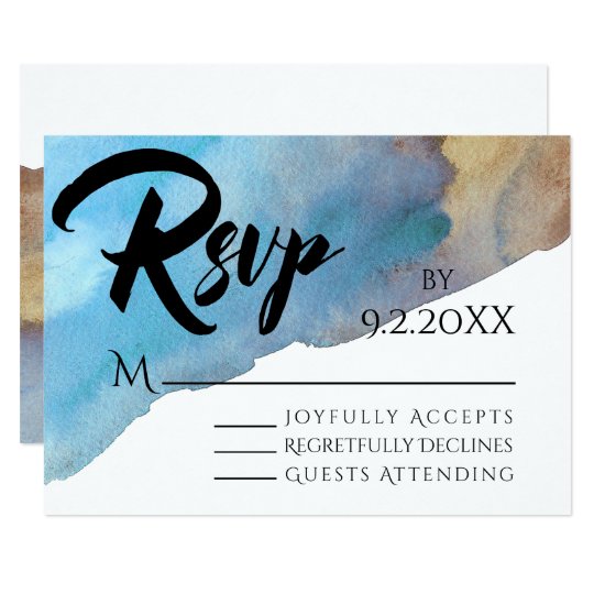 Blue & Sand Abstract Beach Watercolor RSVP Card