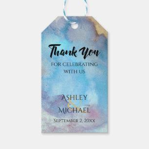 Blue & Sand Abstract Beach Watercolor Thank You Gift Tags