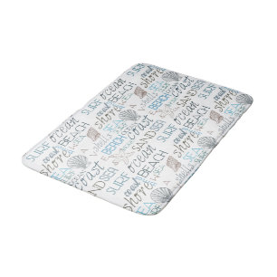 Blue Sand Beach Theme Shells Words Bath Mat