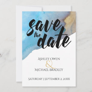 Blue & Sand Beach Watercolor Save the Date