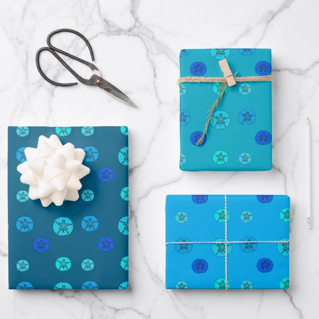 Blue Sand Dollar Wrapping Paper Sheet (Front)